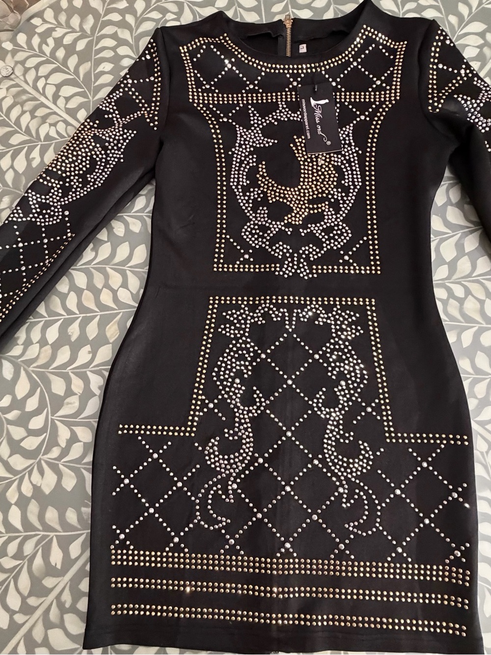 Y2K Miss ord Black Mini Dress with Gold and Silver Stud Detailing